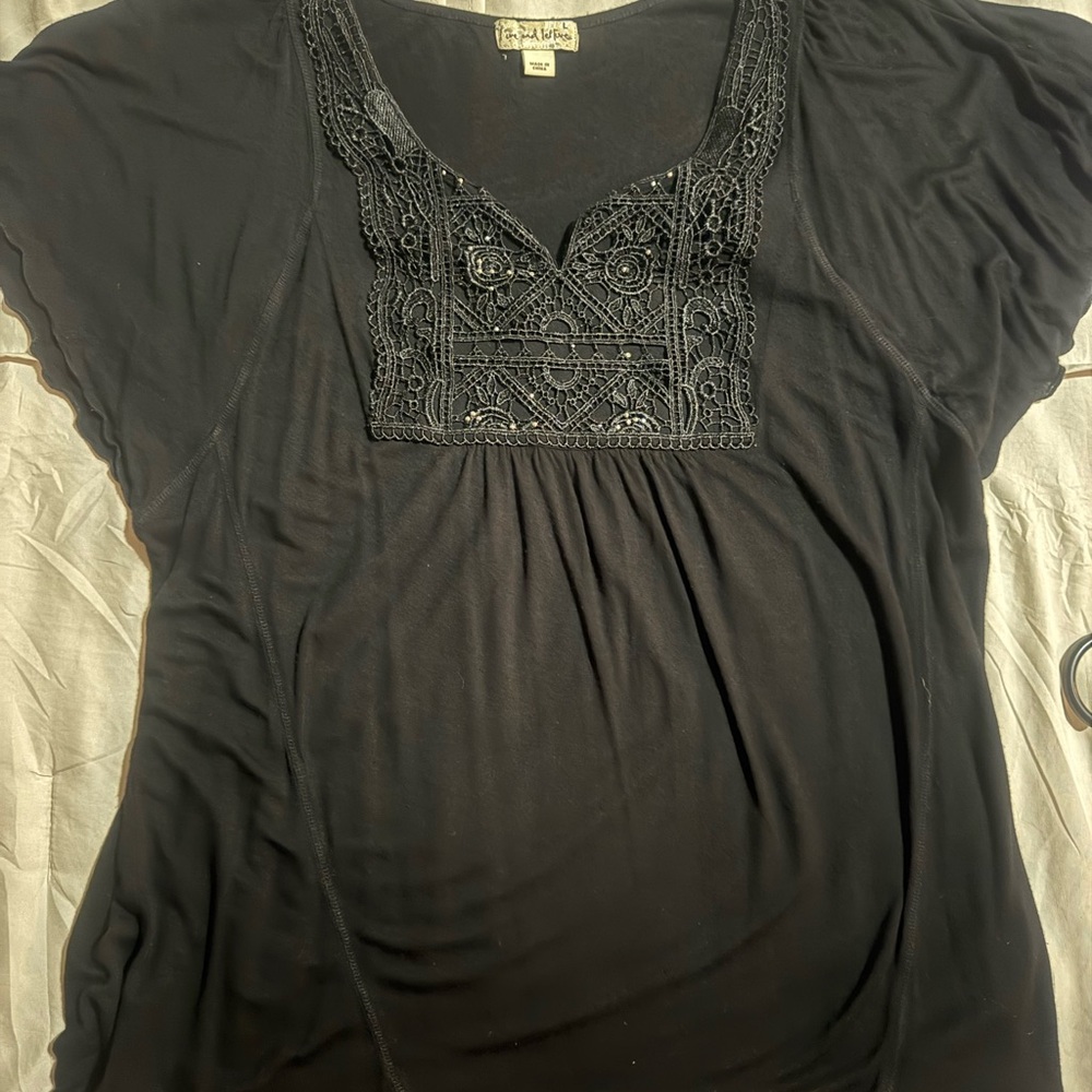 Live and Let Live Black Embellished Flutter Sleeve Blouse